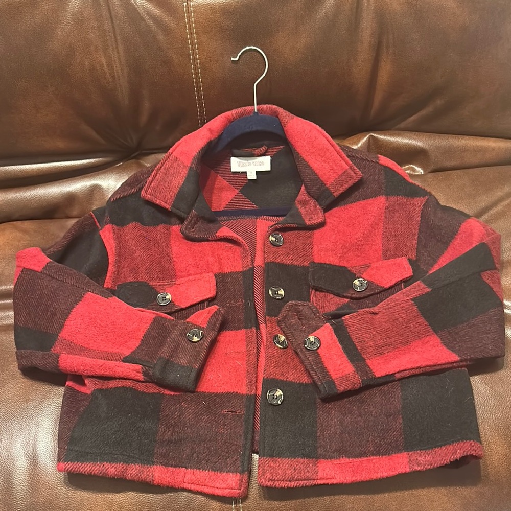 NWOT Hippie Rose Red and Black Plaid Oversized Jacket, Size Small